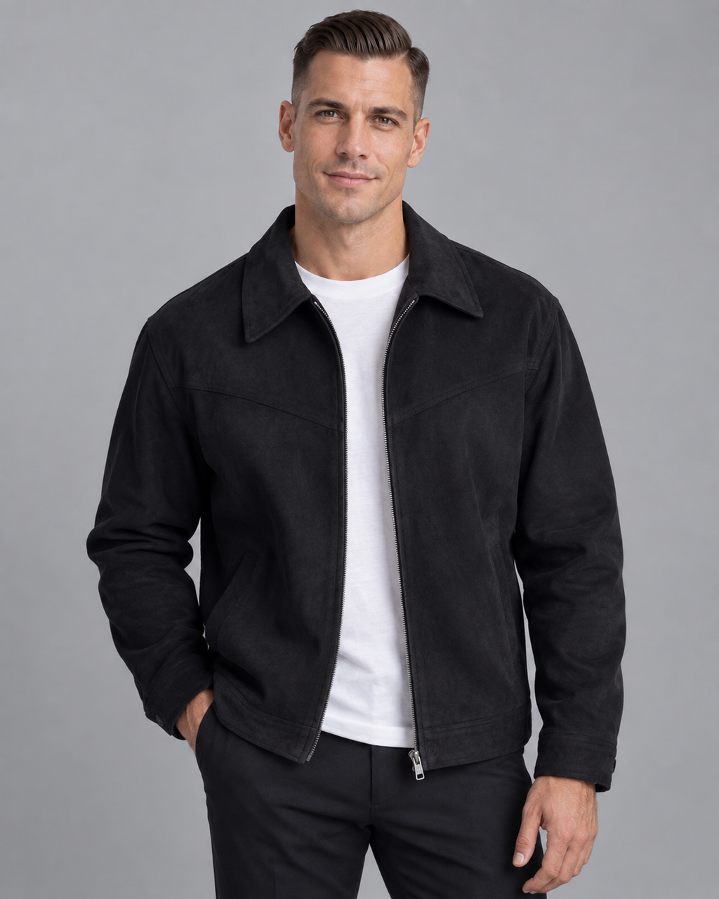 Faux suede bomber