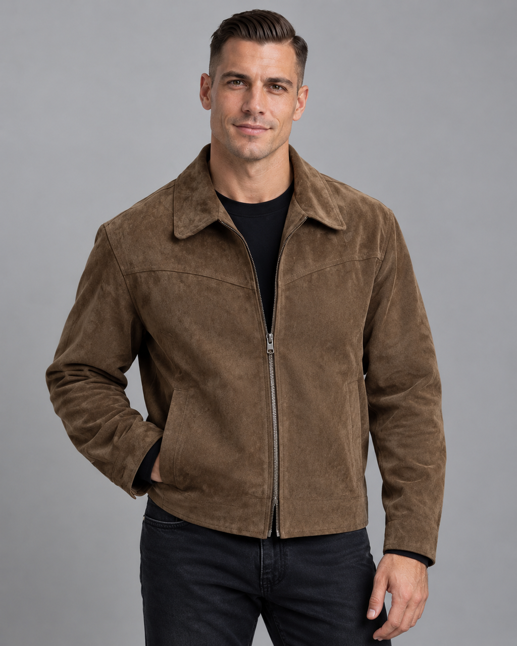 Faux suede bomber